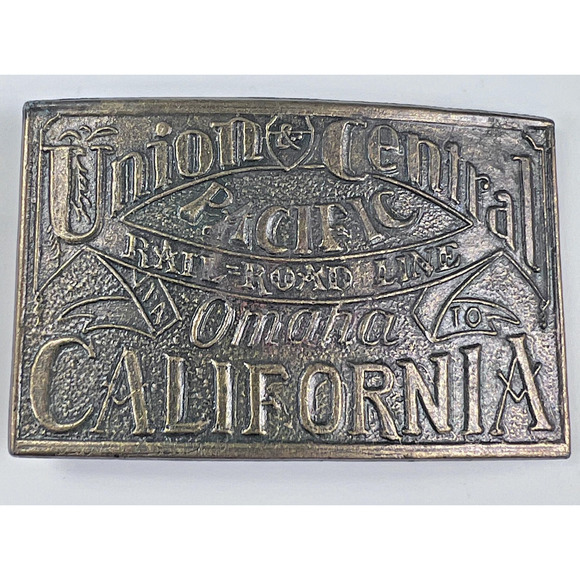 Vintage Union Central Pacific Railroad Belt Buckle Brass Omaha California - Picture 1 of 7